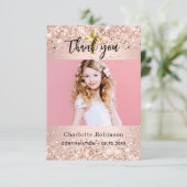 Bestätigung Rose Gold Foto Glitzern Dankeskarte (Stehend Vorderseite)