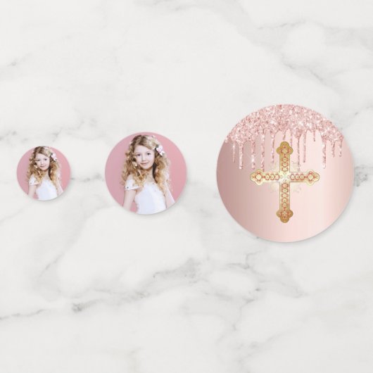 Bestätigung Rose Gold Glitzer Tropfen Foto Konfetti (Rückseiten)