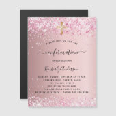 Bestätigung rot pinkfarbenen Glitzer Mädchen Luxus Magneteinladung (Vorne/Hinten)