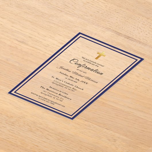 Bestätigung Royal Blue White Minimalistisch Boy Acryleinladungen (Ablage )