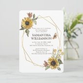 Bestätigung rustikale Sonnenblumen Einladung (Stehend Vorderseite)