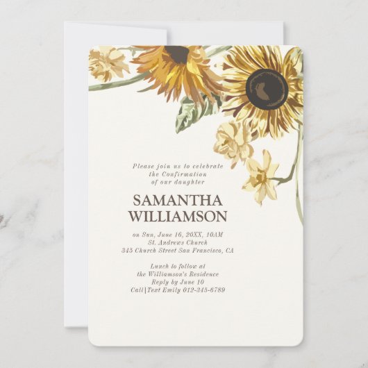 Bestätigung rustikale Sonnenblumen Einladung (Vorderseite)