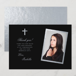 Bestätigung Schwarz Faux Silber Fotografie Kalligr Dankeskarte
