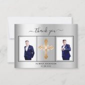 Bestätigung silber Foto Skript-Junge Dankeskarte (Vorderseite)