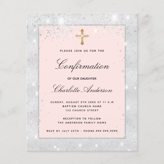 Bestätigung silber-rosa Einladung (Vorderseite)