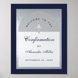 Bestätigung Silberbogen Marineblau Willkommensschi Poster