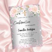 Bestätigung silberne rosa Flora Mädchen Luxus Einladung