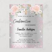 Bestätigung silberrosa Blumenfloralen Mädchen Glit Einladungspostkarte (Vorderseite)