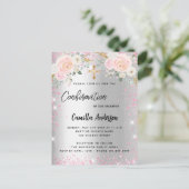 Bestätigung silberrosa Blumenfloralen Mädchen Glit Einladungspostkarte (Stehend Vorderseite)