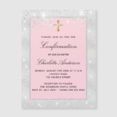 Bestätigung silberrosa Glitzer Skript Luxus Magneteinladung (Vorderseite)