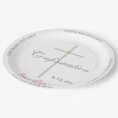 Bestätigung Silver Cross Pink Name Pappteller (Schrägansicht)