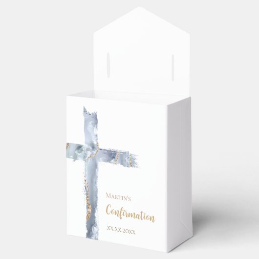 Bestätigung staubblaues Aguatenkreuz Geschenkschachtel (Geöffnet)