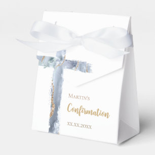 Bestätigung staubblaues Aguatenkreuz Geschenkschachtel