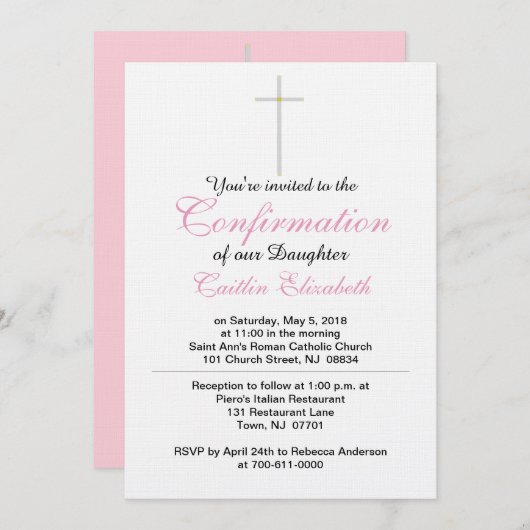 Bestätigung über die Tochter rosa Einladung (Vorne/Hinten)