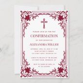 Bestätigung Vintages Girl-Foto Burgundy Cross Einladung (Vorderseite)