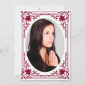 Bestätigung Vintages Girl-Foto Burgundy Cross Einladung (Rückseite)