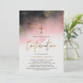 Bestätigung von Aquarellfarben, Rosa und Gold Einladung (Stehend Vorderseite)