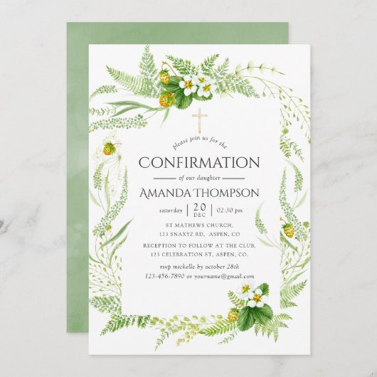 Bestätigung von Aquarellgrün Einladung (Vorne/Hinten)