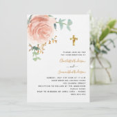 Bestätigung Zwillinge Mädchen Rose Blumenkreuz Lux Einladung (Stehend Vorderseite)