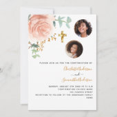 Bestätigung Zwillinge Mädchen Rose Gold Blumenzwie Einladung (Vorderseite)