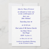 Bestätigungs-blaues Damast-Silber-Kreuz Einladung (Rückseite)