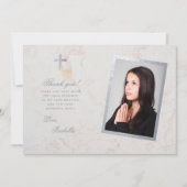 Bestätigungs-Foto-Imitate Silver White Marble Scri Dankeskarte (Vorderseite)