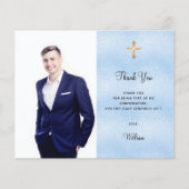 Bestätigungs-Foto Junge blauen Haushalt Vielen Dan (Vorderseite)