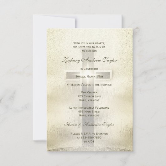 Bestätigungs-Goldkreuz auf Hügel Einladung (Vorderseite)