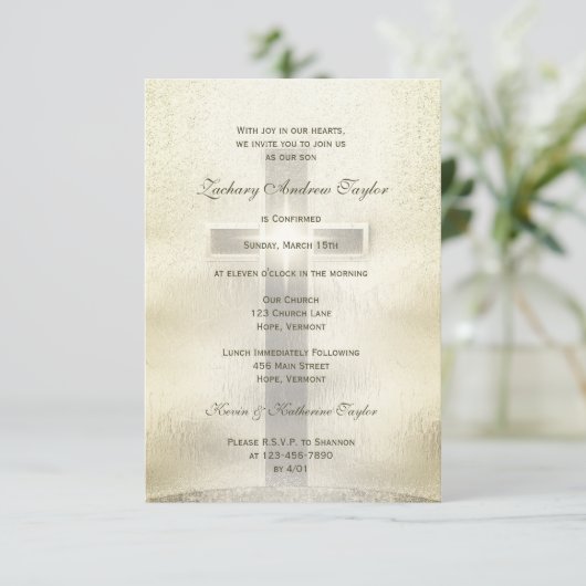 Bestätigungs-Goldkreuz auf Hügel Einladung (Stehend Vorderseite)