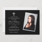 Bestätigungs-Imitate Silver & Black Foto Calligrap Einladung (Vorderseite)