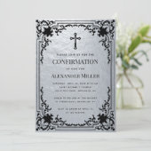 Bestätigungs-Imitate Silver Metallic Vintag Cross Einladung (Stehend Vorderseite)
