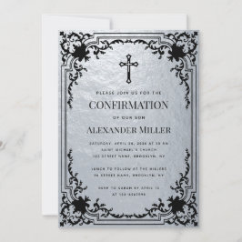 Bestätigungs-Imitate Silver Metallic Vintag Cross Einladung