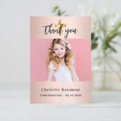 Bestätigungs-Rose Gold Foto Mädchen Dankeskarte (Stehend Vorderseite)