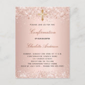 Bestätigungs-Rose Gold Glitzer Cross Girl Einladungspostkarte (Vorderseite)