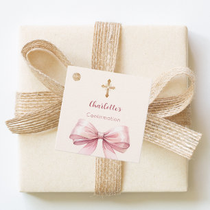 Bestätigungs-Rosé-Schleife Elfenbein-Kreuz Mädchen Geschenkanhänger