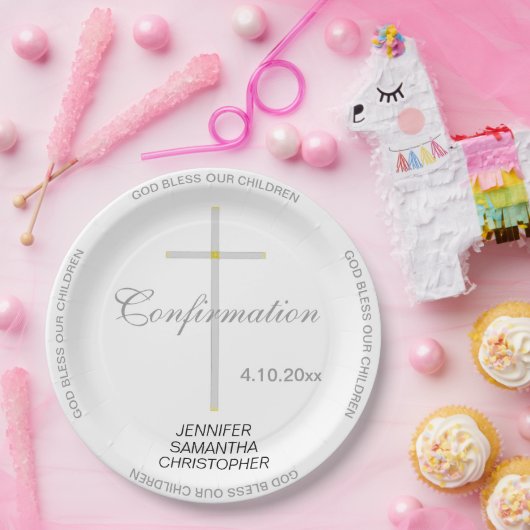 Bestätigungs-Silver Cross Triplet-NAMEN Pappteller (Party)