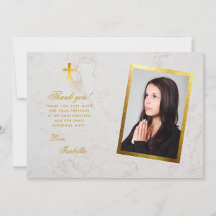 Bestätigungsfoto Falscher Goldkreuz weißer Marmor Dankeskarte