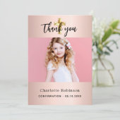 Bestätigungsmädchen Rose Gold Foto Dankeschön Kart Einladung (Stehend Vorderseite)
