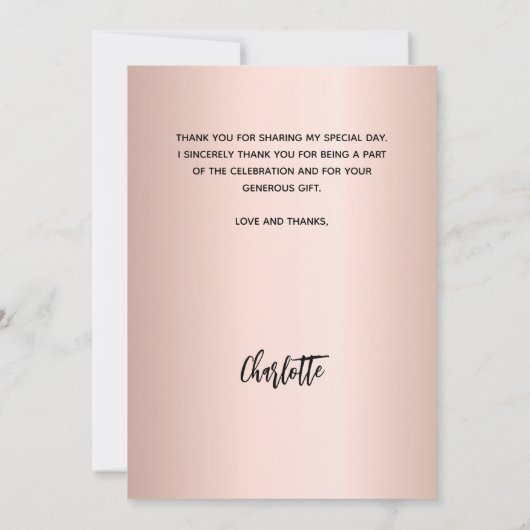 Bestätigungsmädchen Rose Gold Foto Dankeschön Kart Einladung (Rückseite)