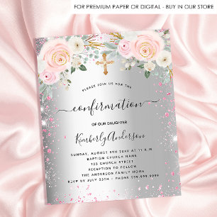 Bestätigungsmädchen Silber rosa Blumeneinladung
