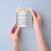 Bestätigungsmädchen Silber rosa Blumeneinladung Flyer (Gruppe)