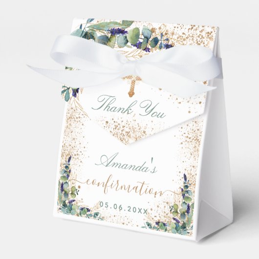 Bestätigungsname Eukalyptus Glitzer Vielen Dank Geschenkschachtel (Vorderseite)