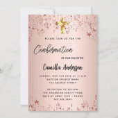 Bestätigungsschrift Rose goldene Sterne Mädchenskr Einladung (Vorderseite)