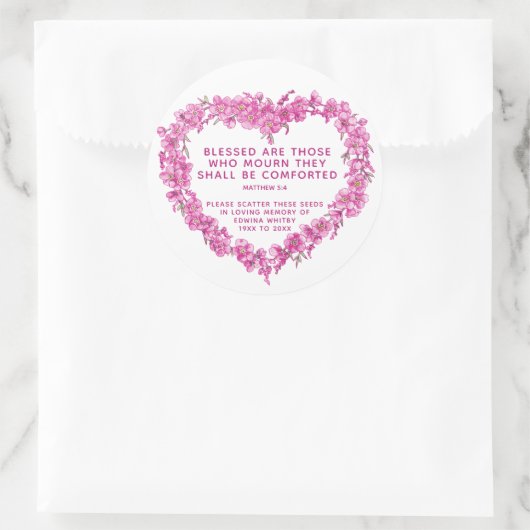 Bestattungsdenkmal Geschenk rosa Kranz Samen Samen Runder Aufkleber (Tasche)