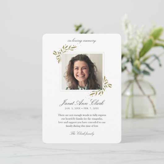 Bestattungsgedächtnis Danke Fotokarte (Stehend Vorderseite)
