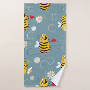 Bestäubende Bienen, blühende Gartenlandschaft. Badehandtuch