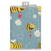 Bestäubende Bienen, blühende Gartenlandschaft. Flachmann (Rückseite)