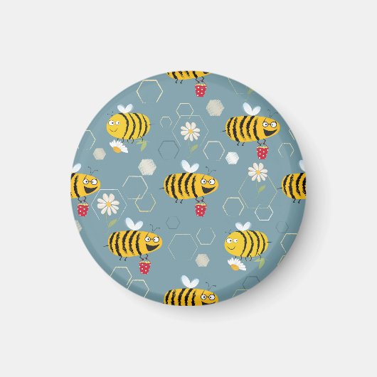 Bestäubende Bienen, blühende Gartenlandschaft. Magnet (Vorne)