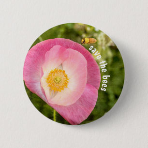 Bestäuber Rettete die Bienen Pink Poppy-Wildblumen Button