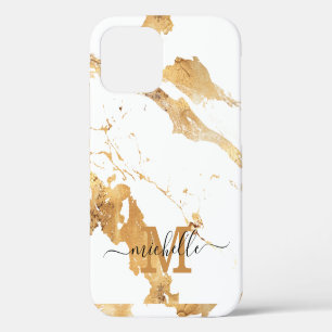 Beste 2023 monogrammierte weiße Marmor-Gold-Namen iPhone 12 Hülle